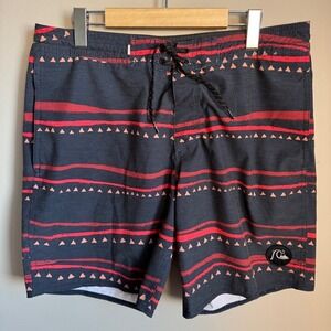 Quiksilver Mens Beach Shorts Board Shorts Geometric Stripe Black Red 32 Western